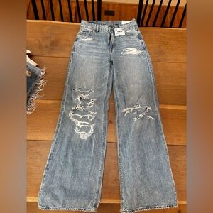 American Eagle Outfitters Distressed Straight Leg Blue Jeans